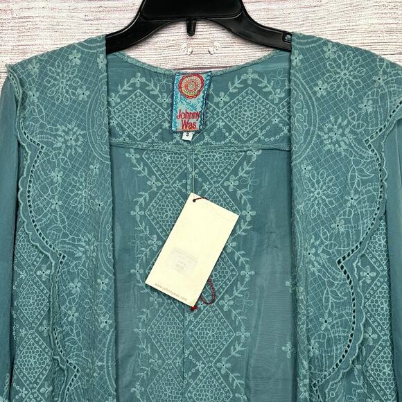 Johnny Was Open Eyelet Hooded Light Jacket Cover Up Size Small New - Picture 5 of 13